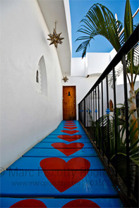 walkway with hearts at hotel d'hafa in Sayulita
